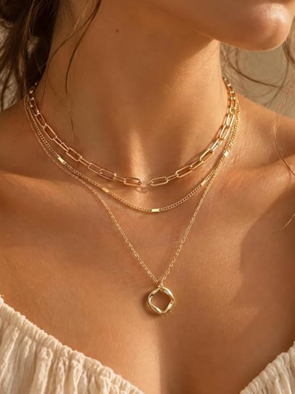 Poxtex Layered Gold Necklaces for Women, Dainty 14K Gold Plated Pendant Necklace
